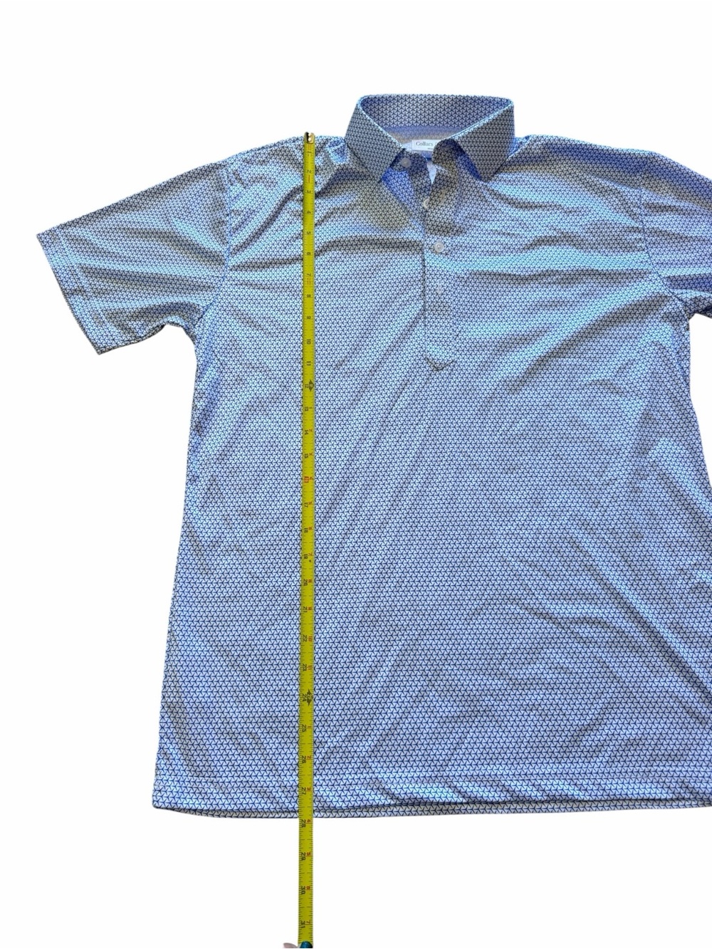 Collars & Co Semi Spread Collar Polo Shirt Turbo GT White Blue Geometric Medium - Picture 3 of 8
